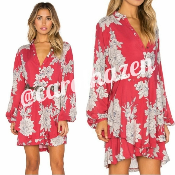Free People Shake It Up Dress Mini Tiered Long Sleeve Fall Lightweight RARE - Picture 2 of 14
